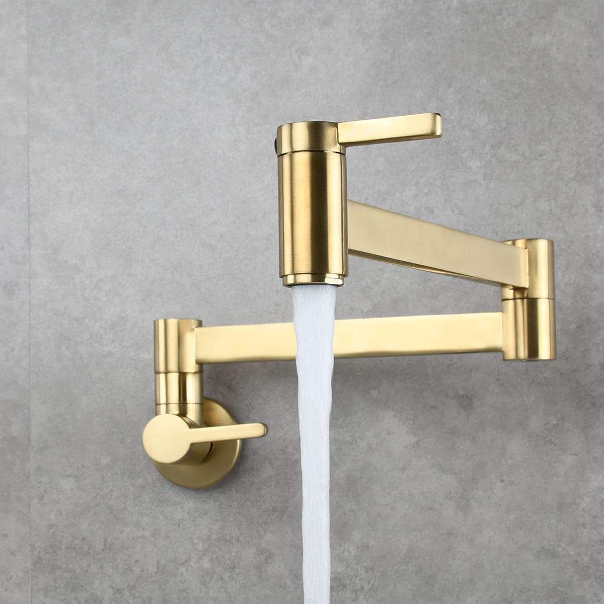 Grifo de llenado de ollas de oro cepillado moderno montaje en pared grifo de fregadero de cocina plegable cuadrado de latón macizo de un solo orificio