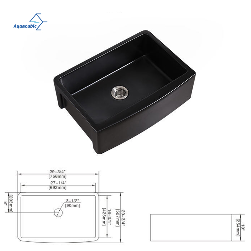 Fregadero de cocina de un solo tazón para granja, negro, 30' LX 21' W, delantal de cerámica, fregadero de cocina frontal, fregadero para lavabo de granja