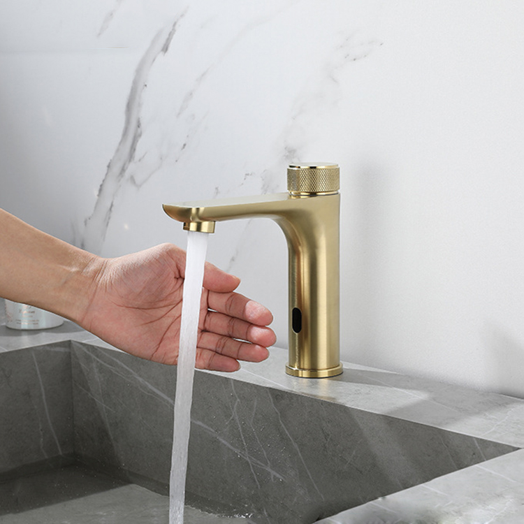 Aquacubic Factory-lavabo de baño dorado, Sensor inteligente, lavabo frío y caliente, grifo de un solo orificio para Hotel