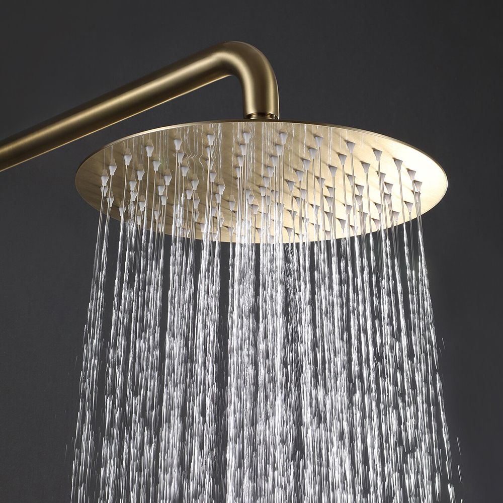 Aquacubic - Juego de grifos de ducha con doble manija en oro cepillado Cabezal de ducha tipo lluvia de 10' con rociador de ducha de mano