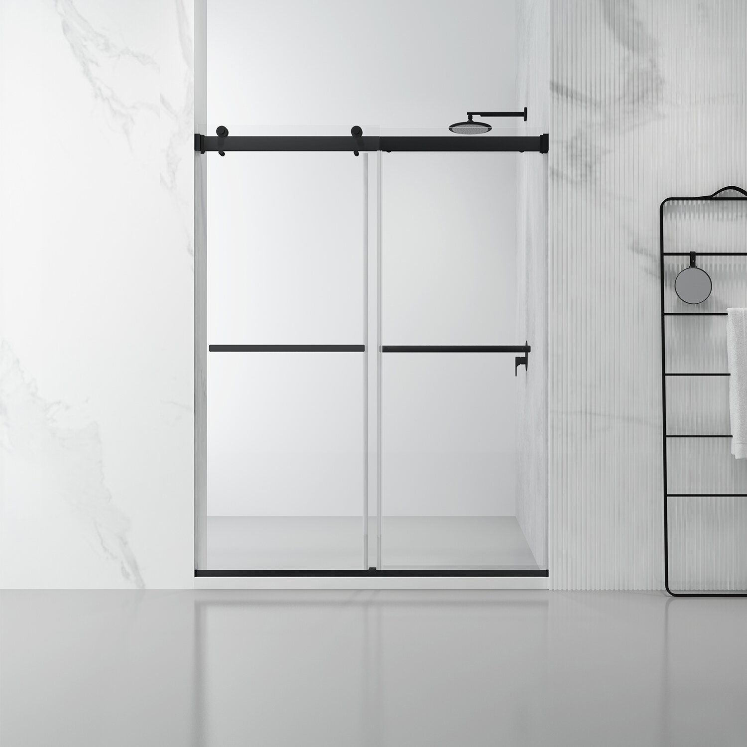 Puerta de ducha corrediza para cuartos de baño sin marco, herrajes modernos de acero inoxidable resistente al agua