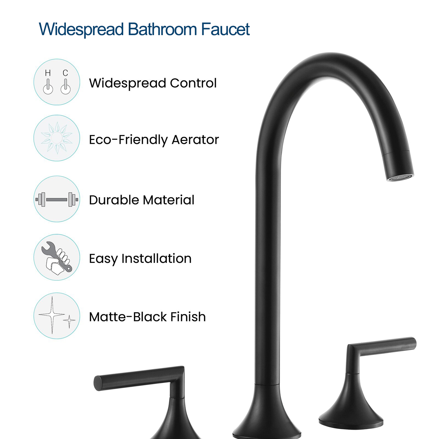 Aquacubic High-Arc CUPC Grifo de lavabo Grifo de lavabo de baño generalizado negro de 8 pulgadas