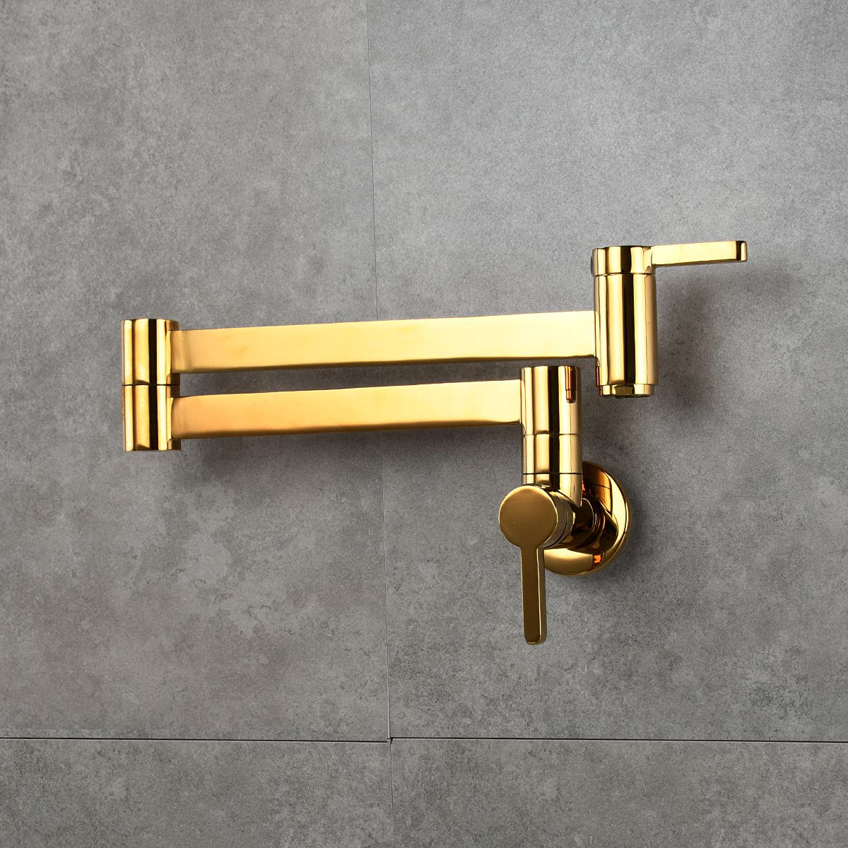 Grifo plegable cuadrado de latón macizo para montar en la pared, grifo doble de titanio dorado con interruptor, grifo plegable para fregadero de cocina 