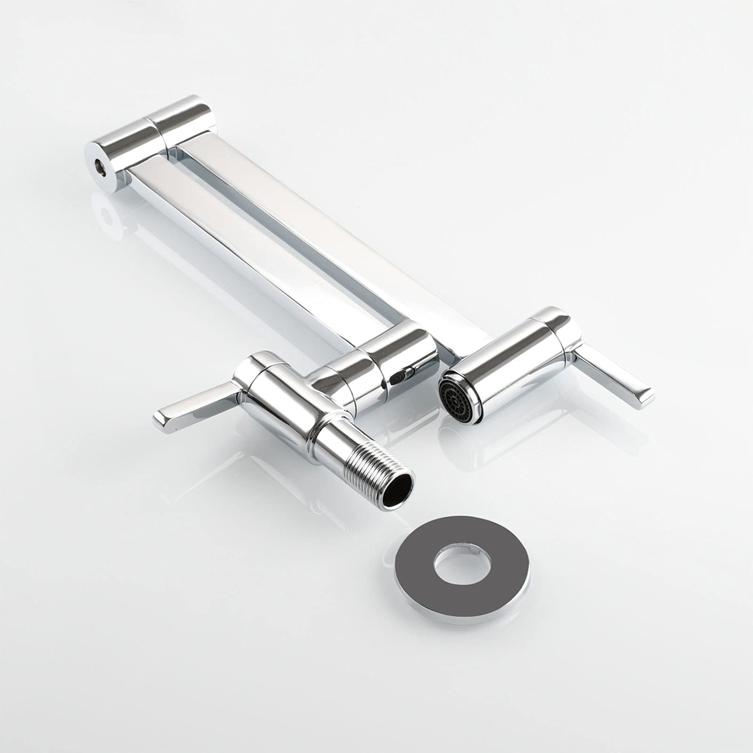 Grifo de llenado de ollas Montaje en pared Cromo pulido Cocina Restaurante Fregadero Grifo comercial extensible con brazo oscilante de doble articulación plegable Orificio único Dos manijas