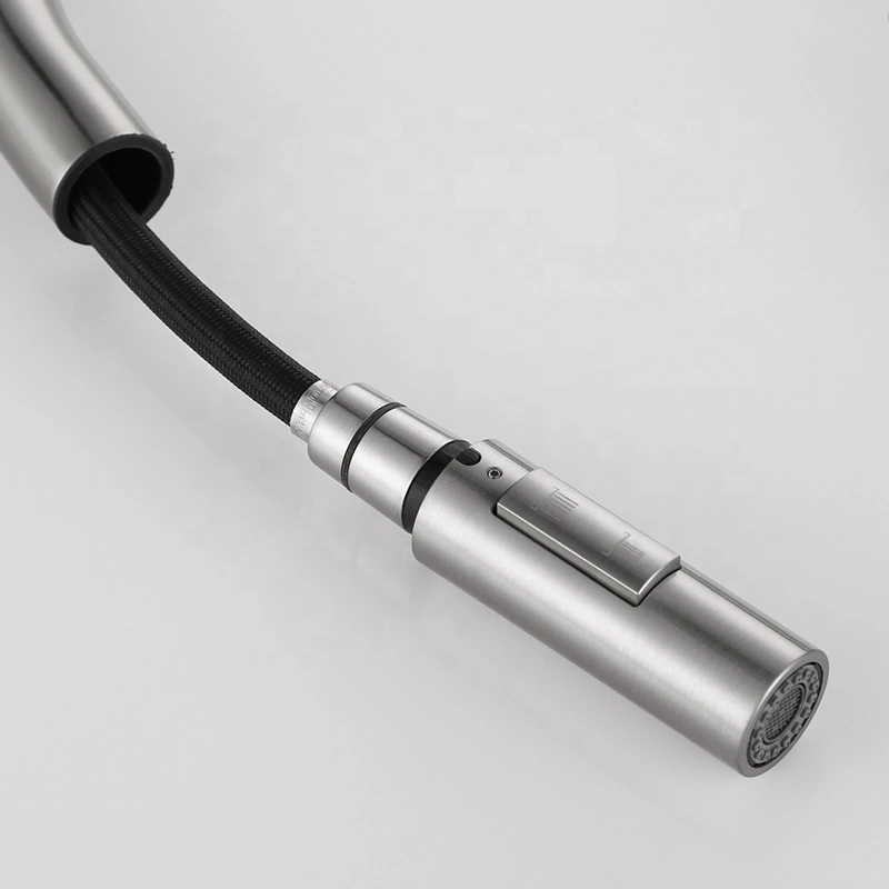 Grifo de agua Aquacubic, grifo medidor de agua fría y caliente de latón para cocina, grifo extraíble de níquel cepillado con doble manija