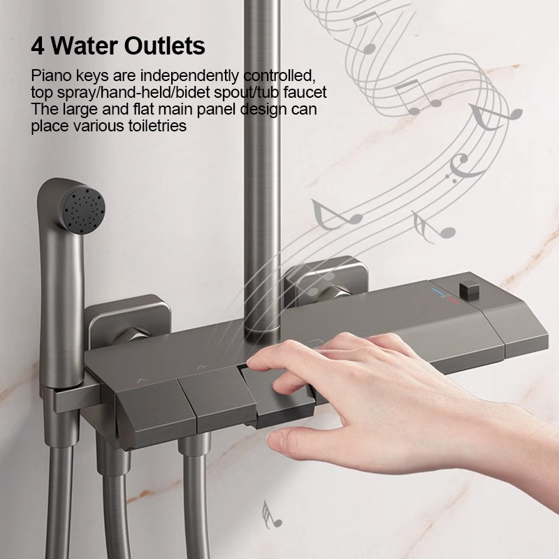 Sistema de ducha al por mayor Juego de ducha de pared termostático con pantalla digital LED de 4 funciones Tecla de piano