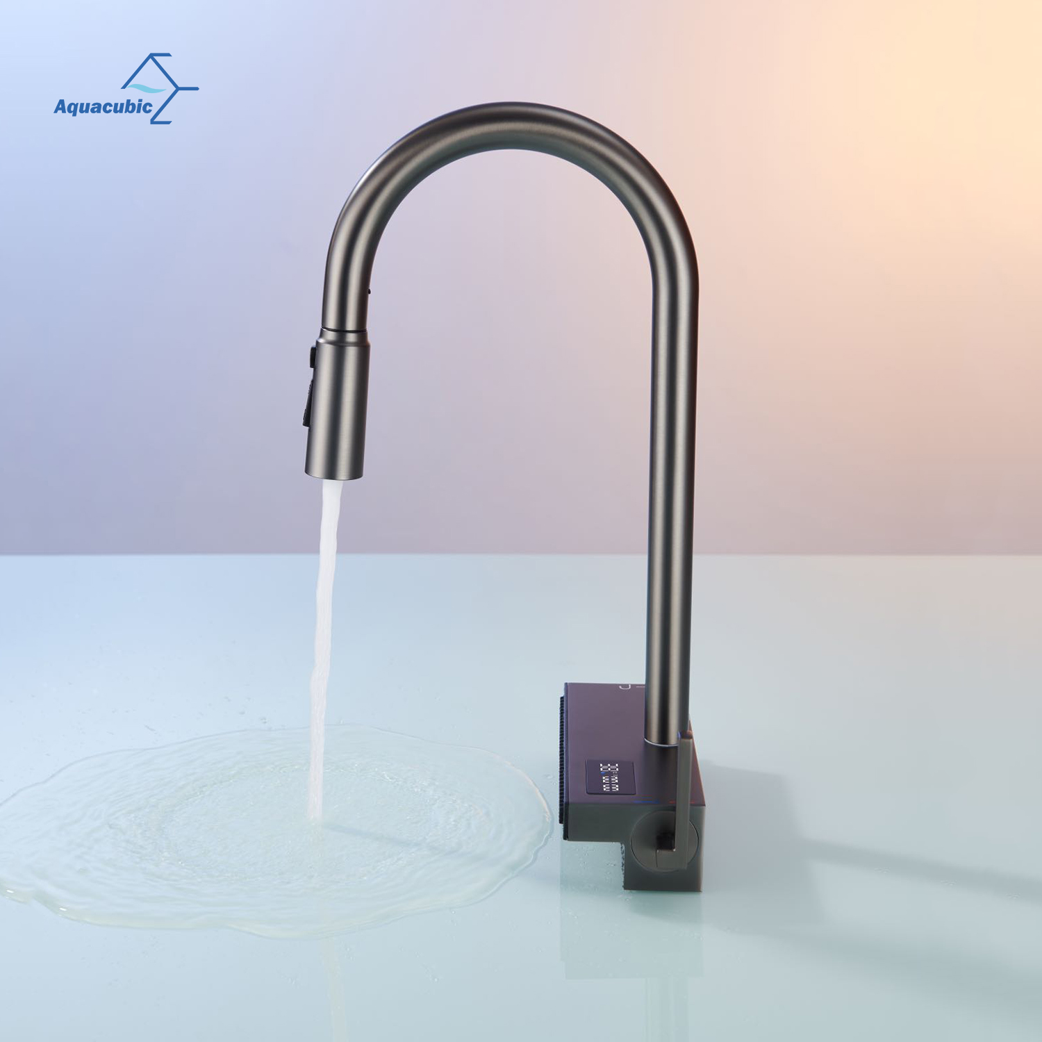 Grifo de cocina de cascada con pantalla inteligente, cabezal de pulverización de doble función abatible comercial, gran oferta personalizado de fábrica