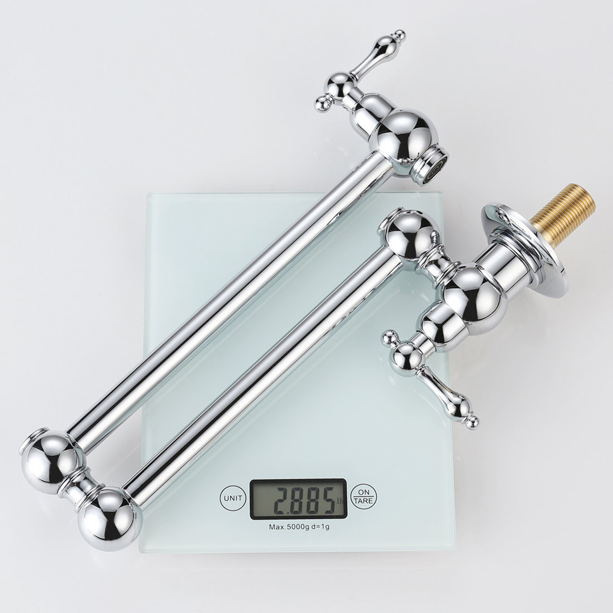 Grifo de llenado de ollas Aquacubic Grifo de estufa de cocina de montaje en pared comercial Acabado en cromo pulido Grifo de fregadero de restaurante plegable con brazo oscilante de doble articulación y 2 manijas