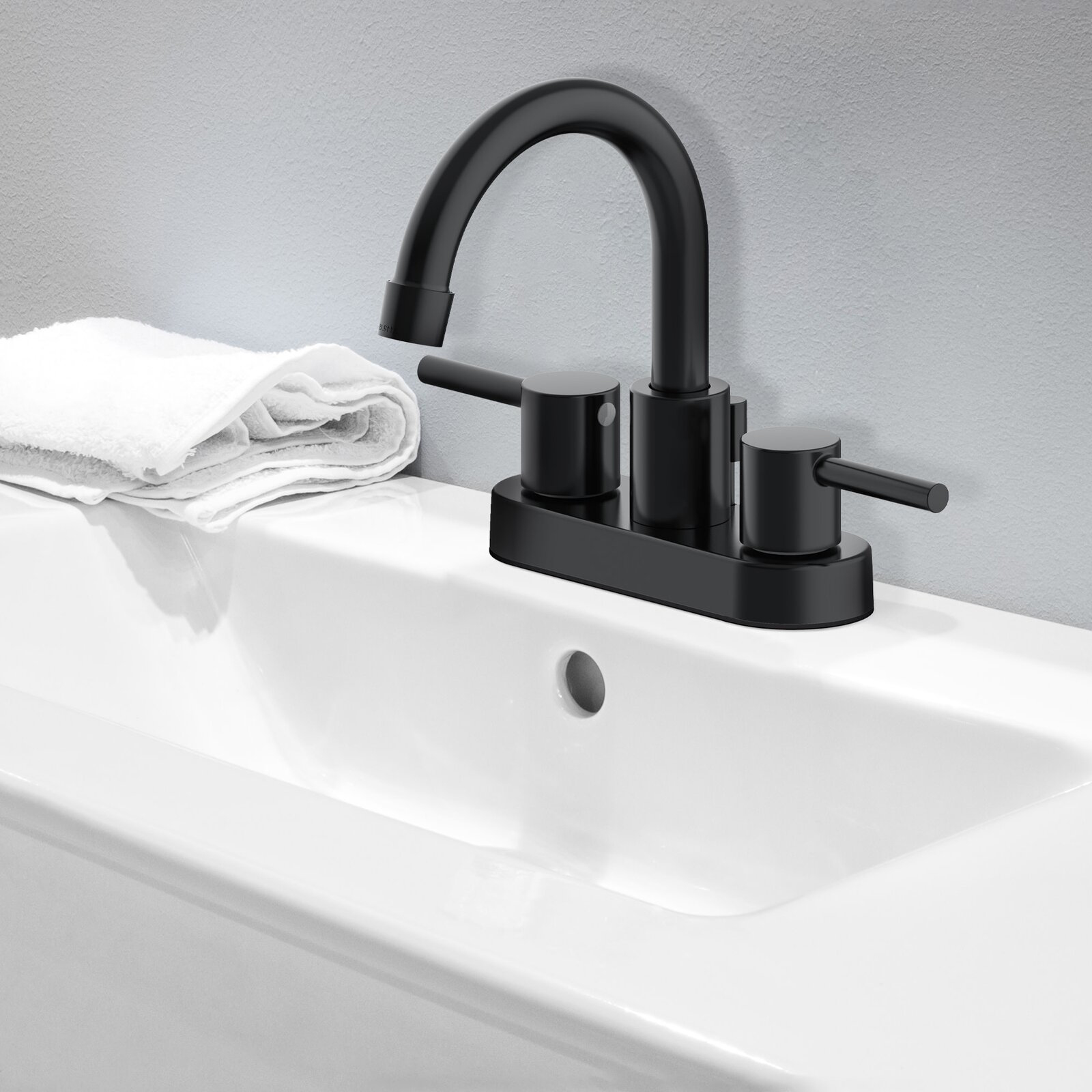 Aquacubic negro mate 4 pulgadas dos manijas dos agujeros lavabo centro grifo de baño con accesorios