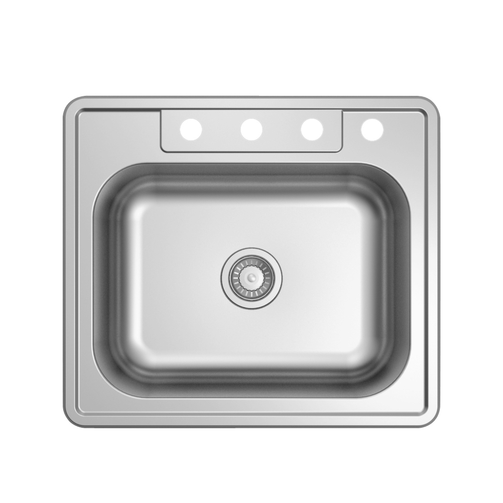 Fregadero de cocina rectangular de un solo recipiente de acero inoxidable con montaje superior y montaje doble