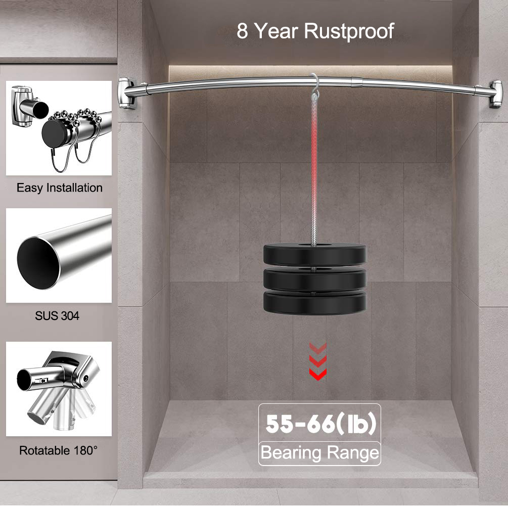 Barra de cortina de ducha curva ajustable con diseño telescópico que agrega espacio y se ajusta de 50 a 72 pulgadas