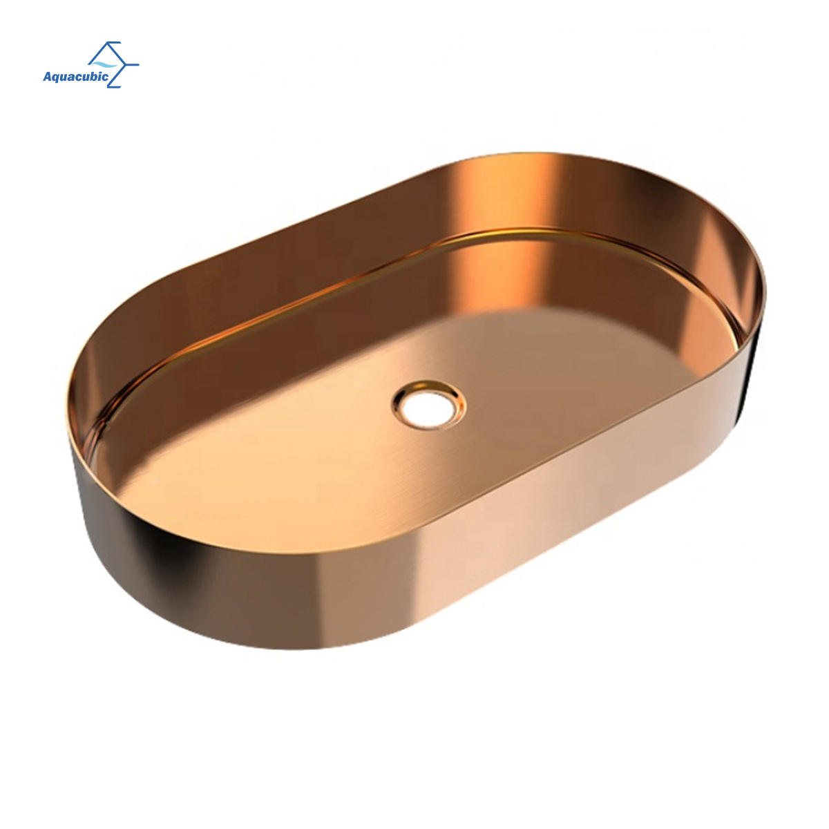 Aquacubic-fregadero redondo ovalado moderno SS304, lavabo de acero inoxidable dorado para baño, lavabo, mueble de tocador