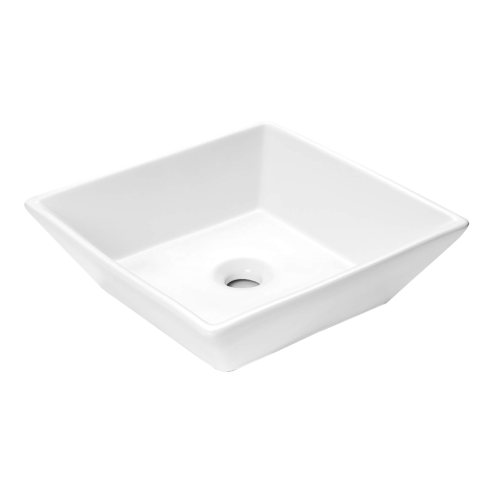 Tocador de baño Aquacubic cuadrado sobre encimera, lavabo artístico de cerámica blanca