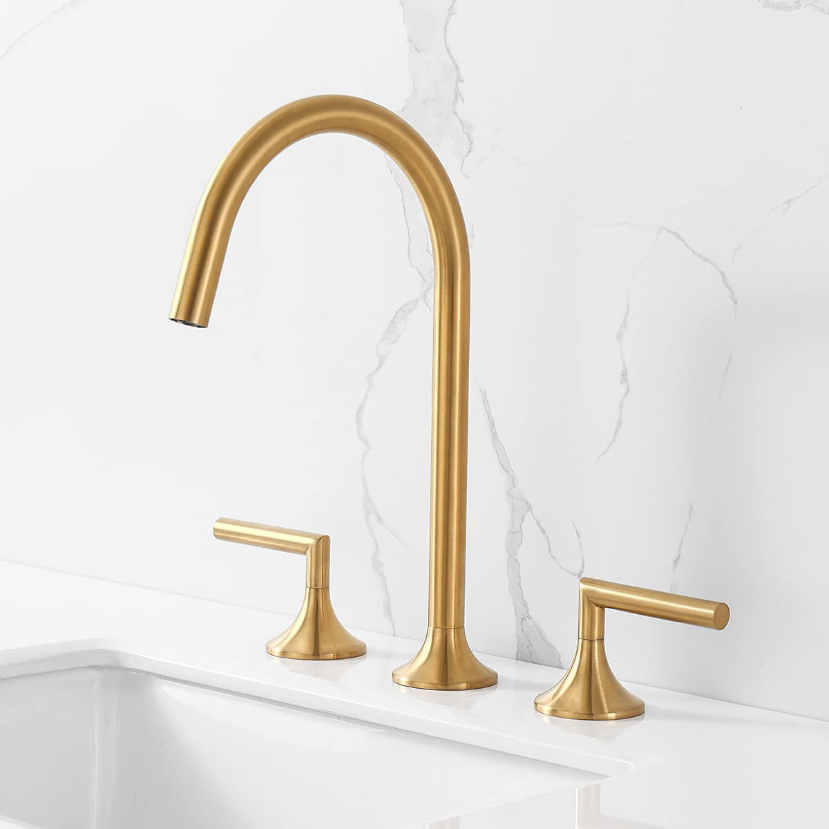 Grifo de lavabo de baño contemporáneo de 2 manijas de oro rosa sin plomo Aquacubic 