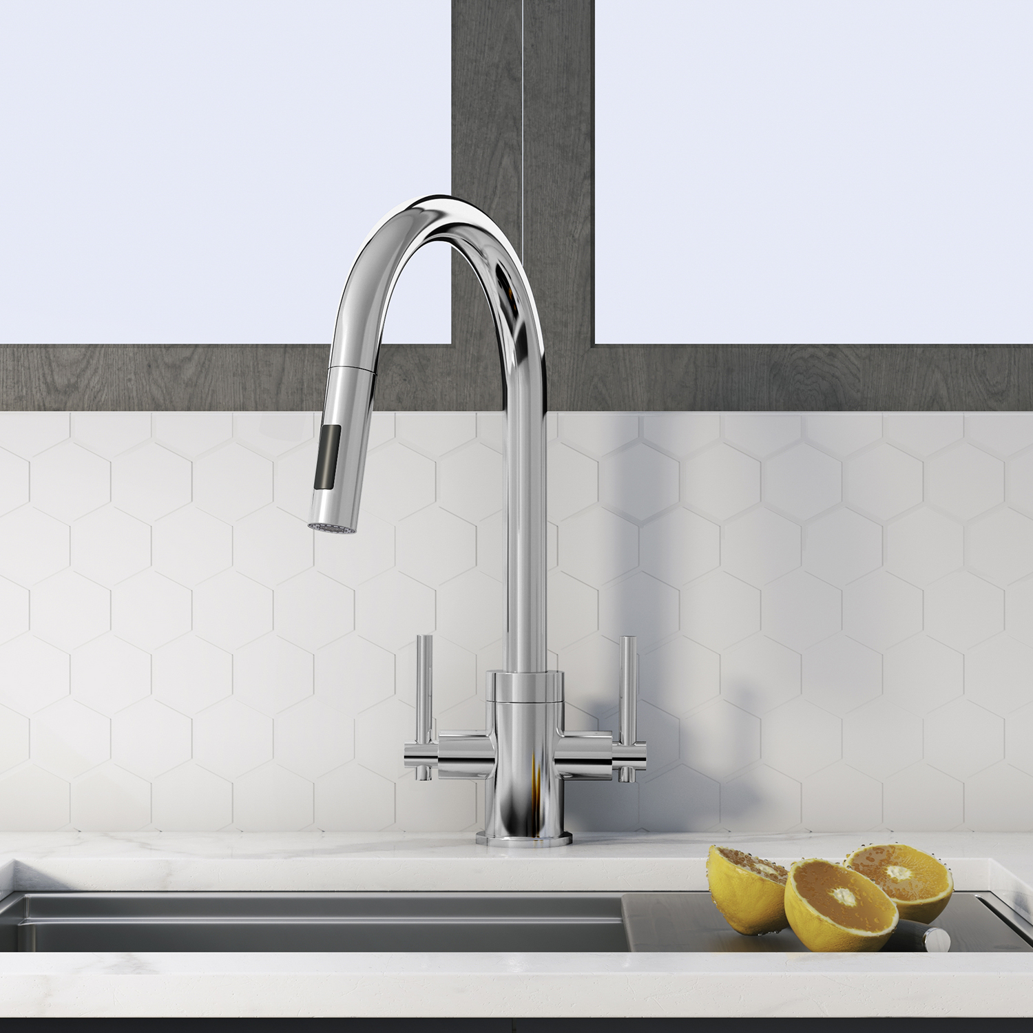 Grifo de agua Aquacubic, grifo medidor de agua fría y caliente de latón para cocina, grifo extraíble de níquel cepillado con doble manija