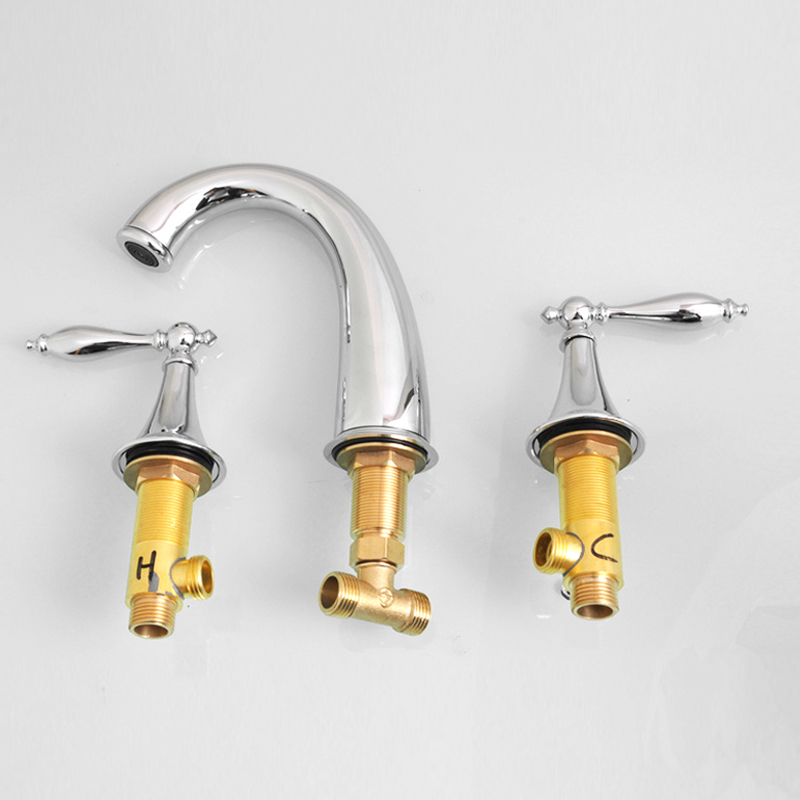 Grifo de lavabo de baño antiguo cromado generalizado de 8 pulgadas con dos manijas UPC de venta caliente con drenaje emergente