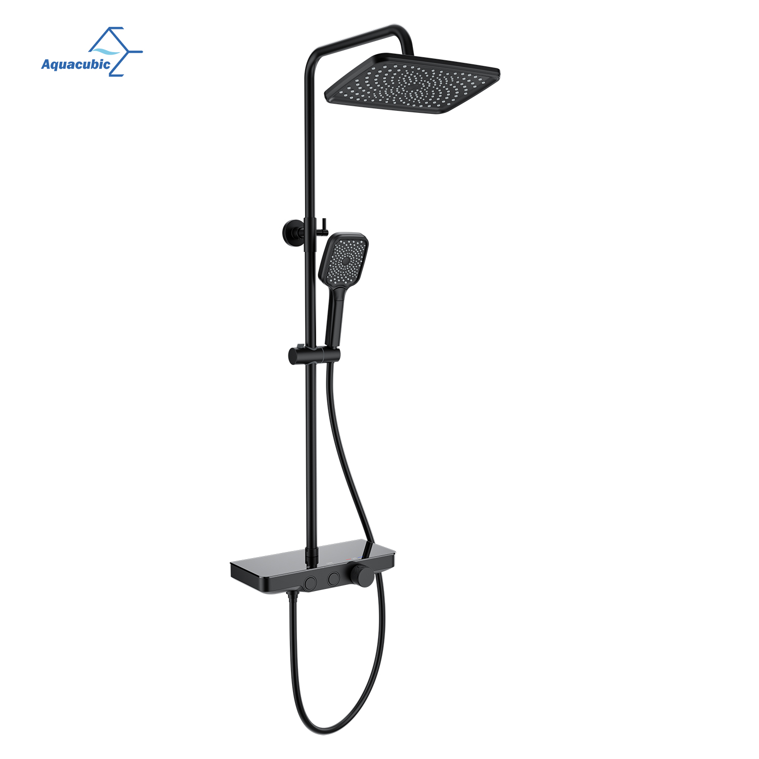 Moderno sistema de ducha de lluvia empotrada en la pared con grifos termostáticos, control de perilla giratoria antideslizante, diseño multifunción