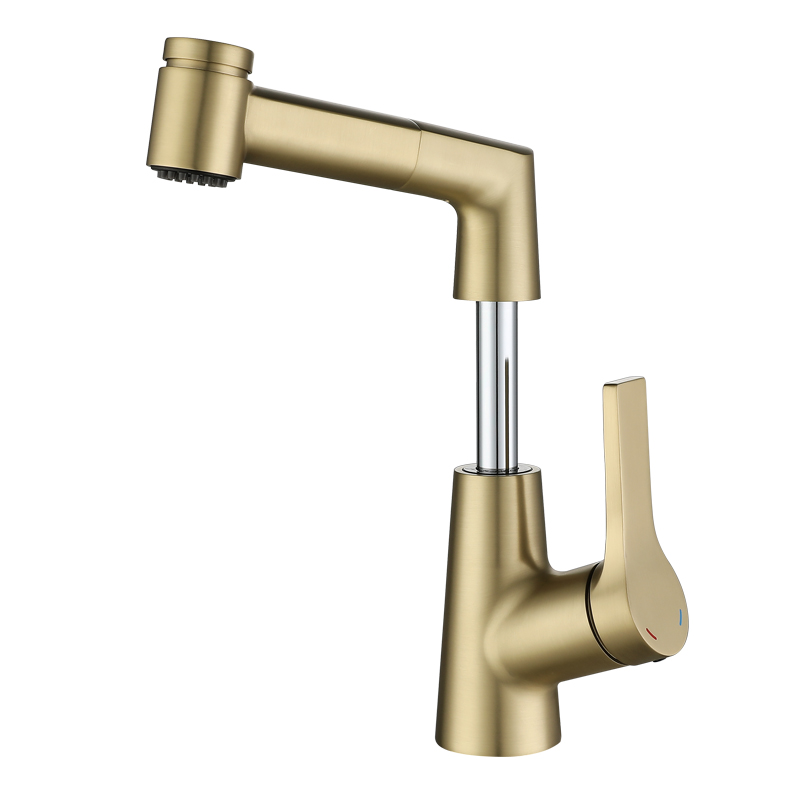 Accesorios de baño Fabricante de China Grifo de lavabo extraíble de oro cepillado de un solo mango Lavabo Grifo de lavabo de baño