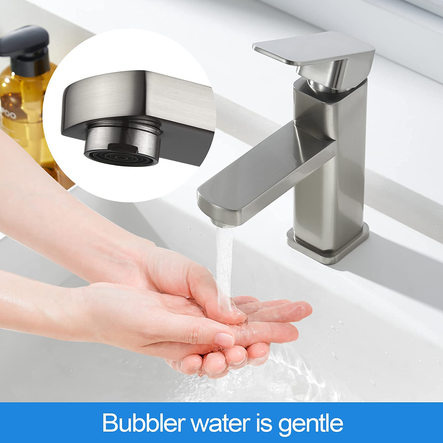 Aquacubic-grifo monomando de latón para lavabo de baño, grifo mezclador para lavabo de níquel cepillado UPC con drenaje