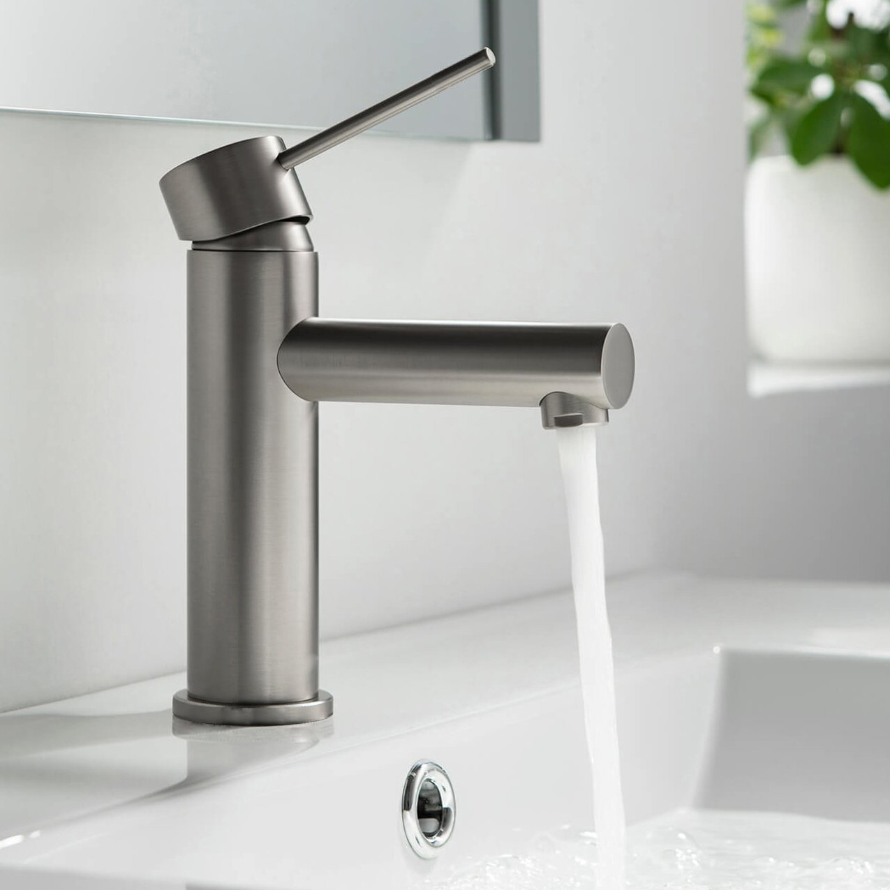 Grifo de baño de un solo orificio sin plomo cepillado de diseño único
