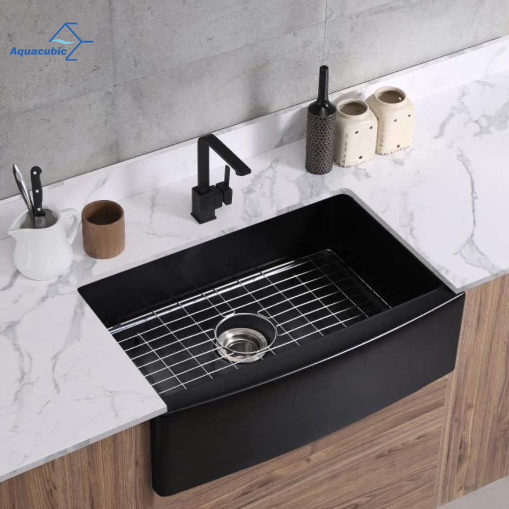 Fregadero de cocina de un solo tazón para granja, negro, 30' LX 21' W, delantal de cerámica, fregadero de cocina frontal, fregadero para lavabo de granja