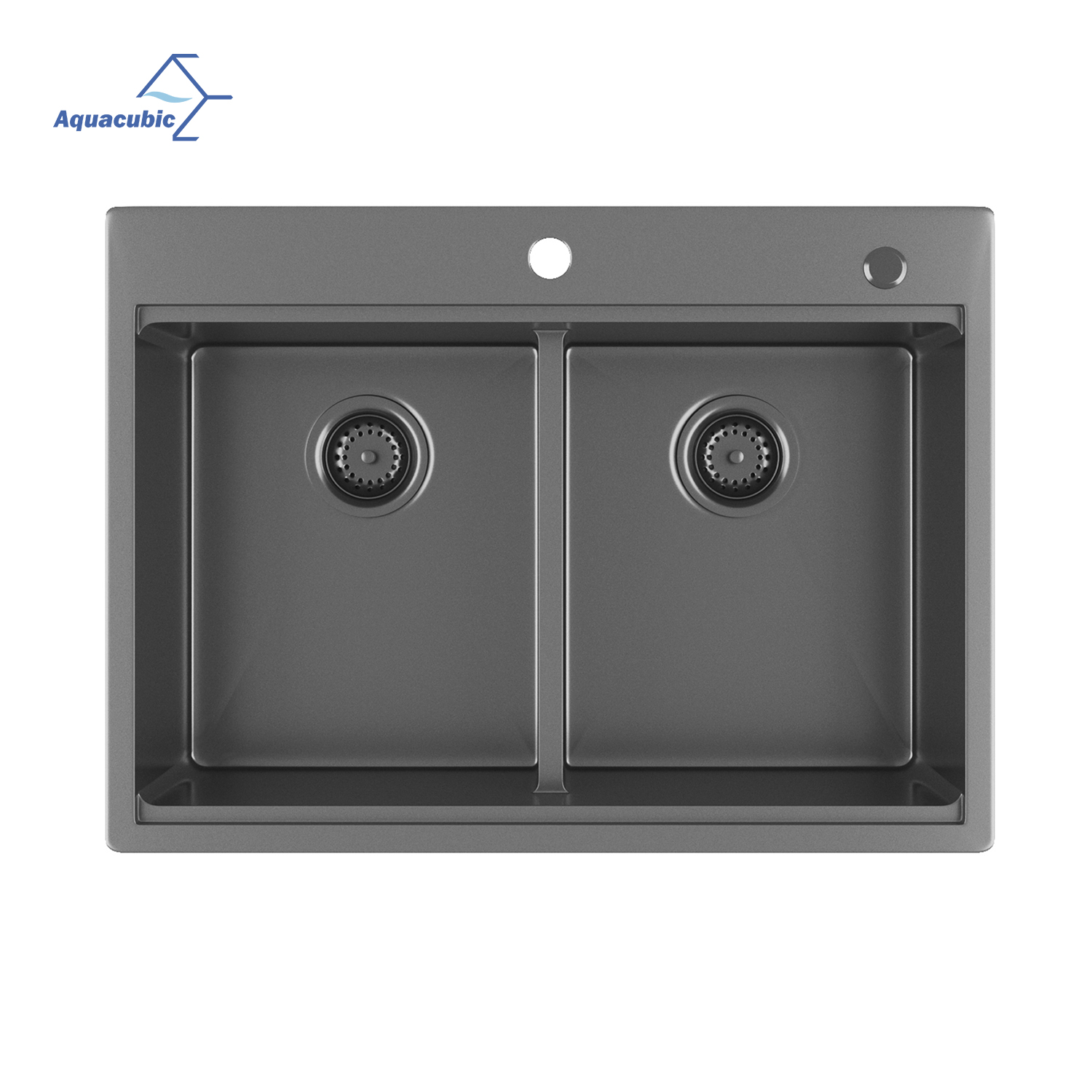 Aquacubic fregadero de cocina de montaje superior de doble cuenco de acero inoxidable 304 negro bronce de 33x22 pulgadas con repisa y accesorios