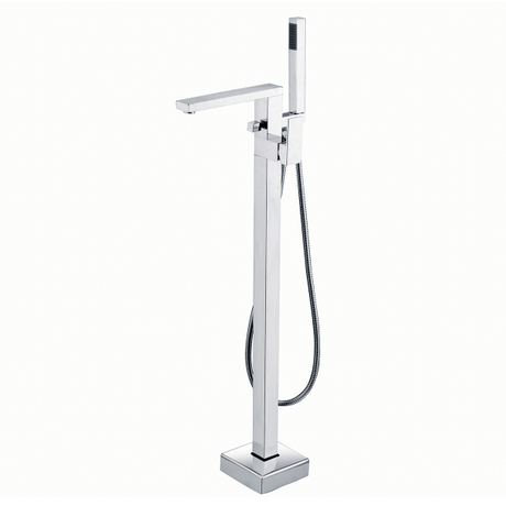 Grifo de ducha para bañera Aquacubic cuadrado negro, grifo de caño para baño independiente, mezcladores para bañera de agua fría y caliente con montaje en suelo