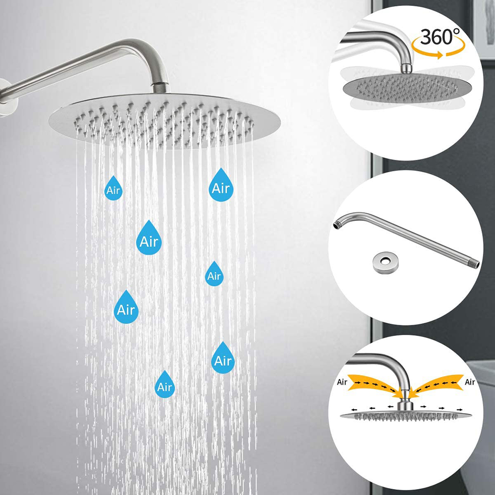 Juego de grifo de ducha de manija doble de níquel cepillado Aquacubic Cabezal de ducha de lluvia de 10 'con ducha de mano