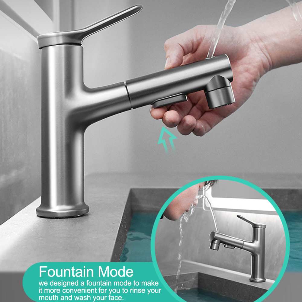 Aquacubic Certified Gunmental grey Single Holes Grifo para lavabo con rociador extraíble montado en cubierta