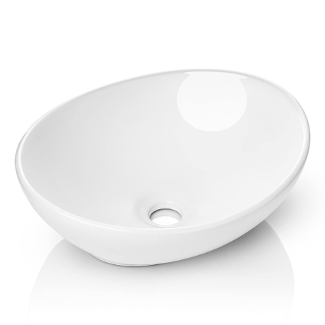 Fregadero de baño con recipiente de cerámica, moderno, ovalado, blanco, sobre encimera, forma de huevo