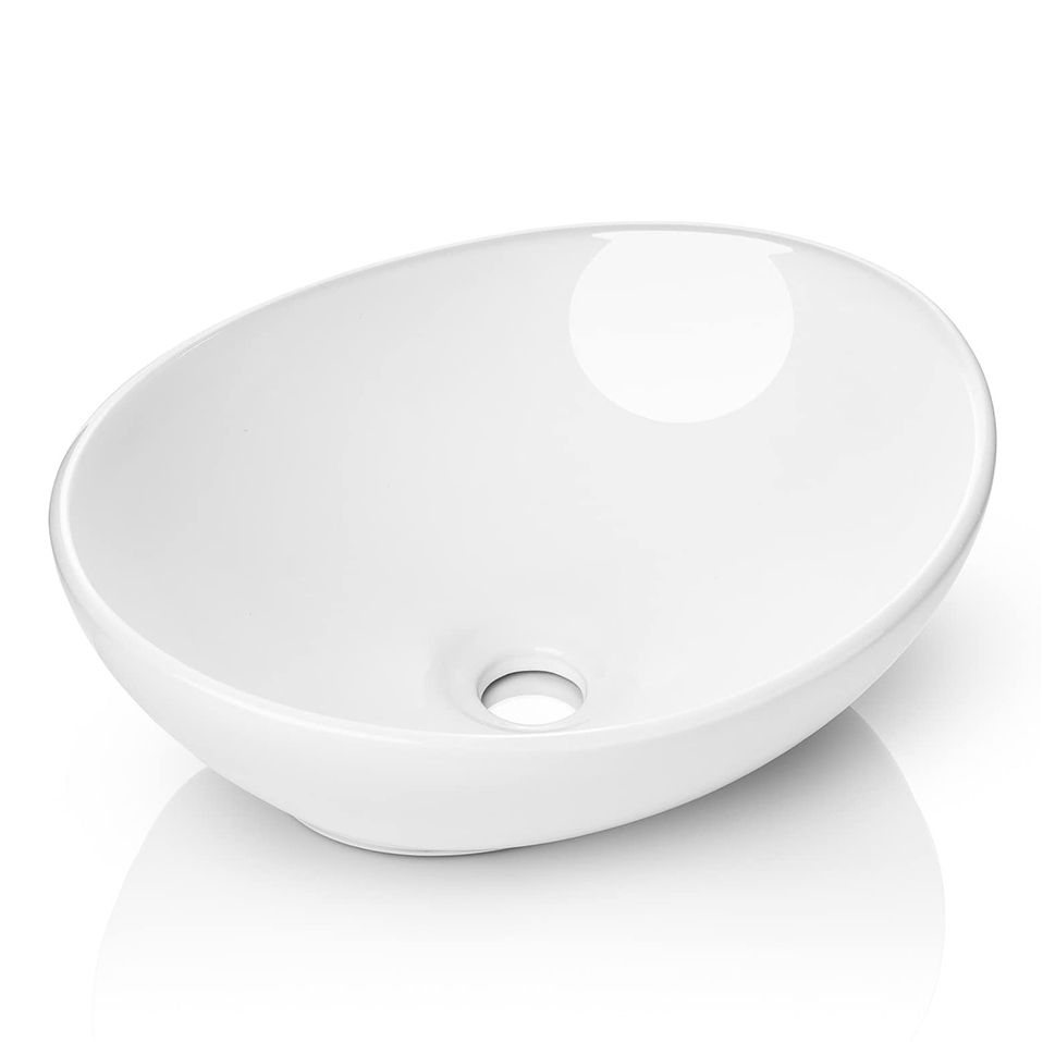 Fregadero de baño de recipiente de cerámica blanca ovalada con forma de huevo moderno