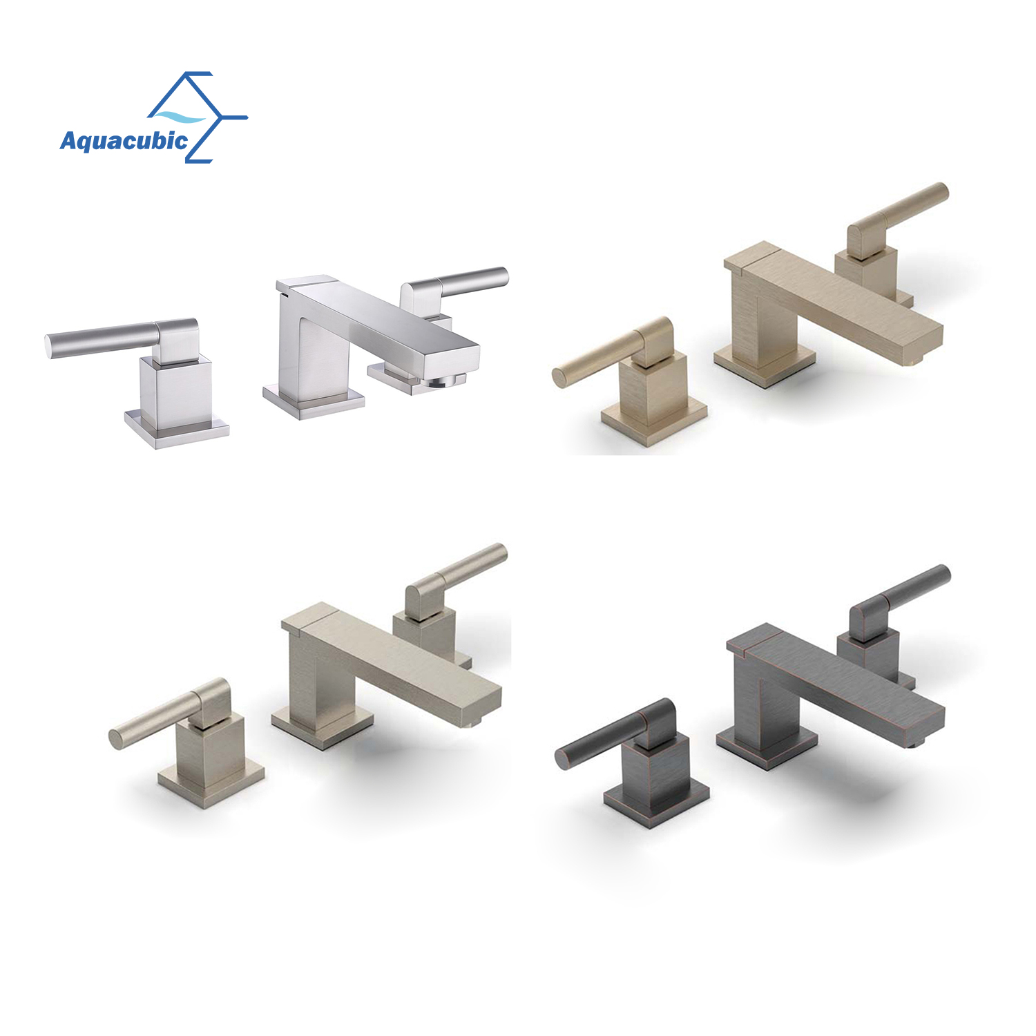 Grifo de lavabo de baño de cromo generalizado de latón sin plomo de 3 orificios Aquacubic Contemporary
