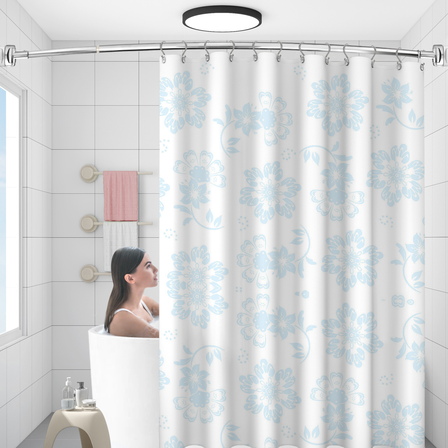 Exquisita barra de ducha de acero inoxidable arqueada, redondeada y ajustable, cromada, personalizada para bañera