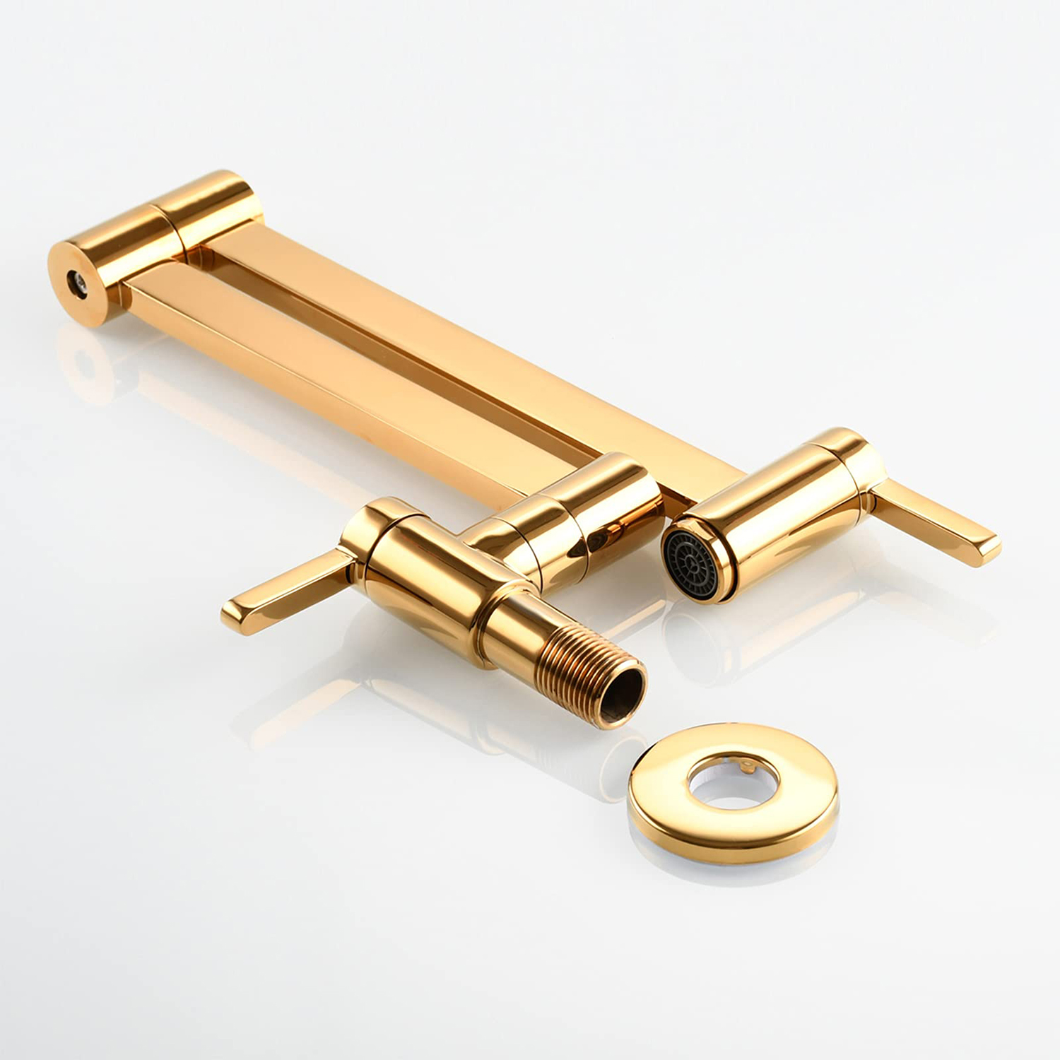 Grifo plegable cuadrado de latón macizo para montar en la pared, grifo doble de titanio dorado con interruptor, grifo plegable para fregadero de cocina 