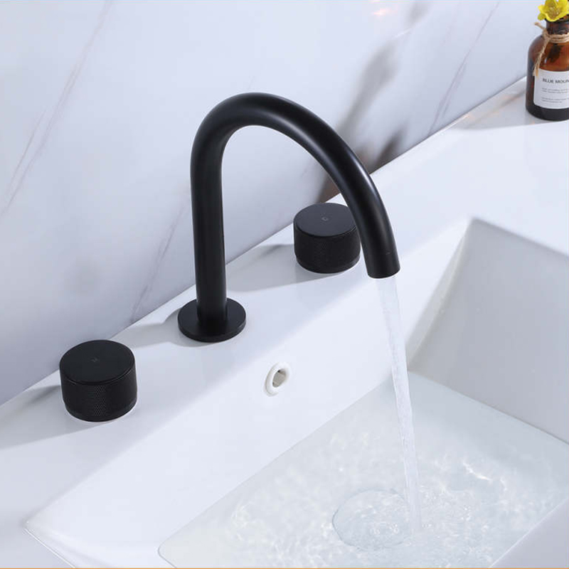 Grifo de lavabo de doble manija de tres orificios, grifo de baño caliente y frío, grifo de baño de gama alta