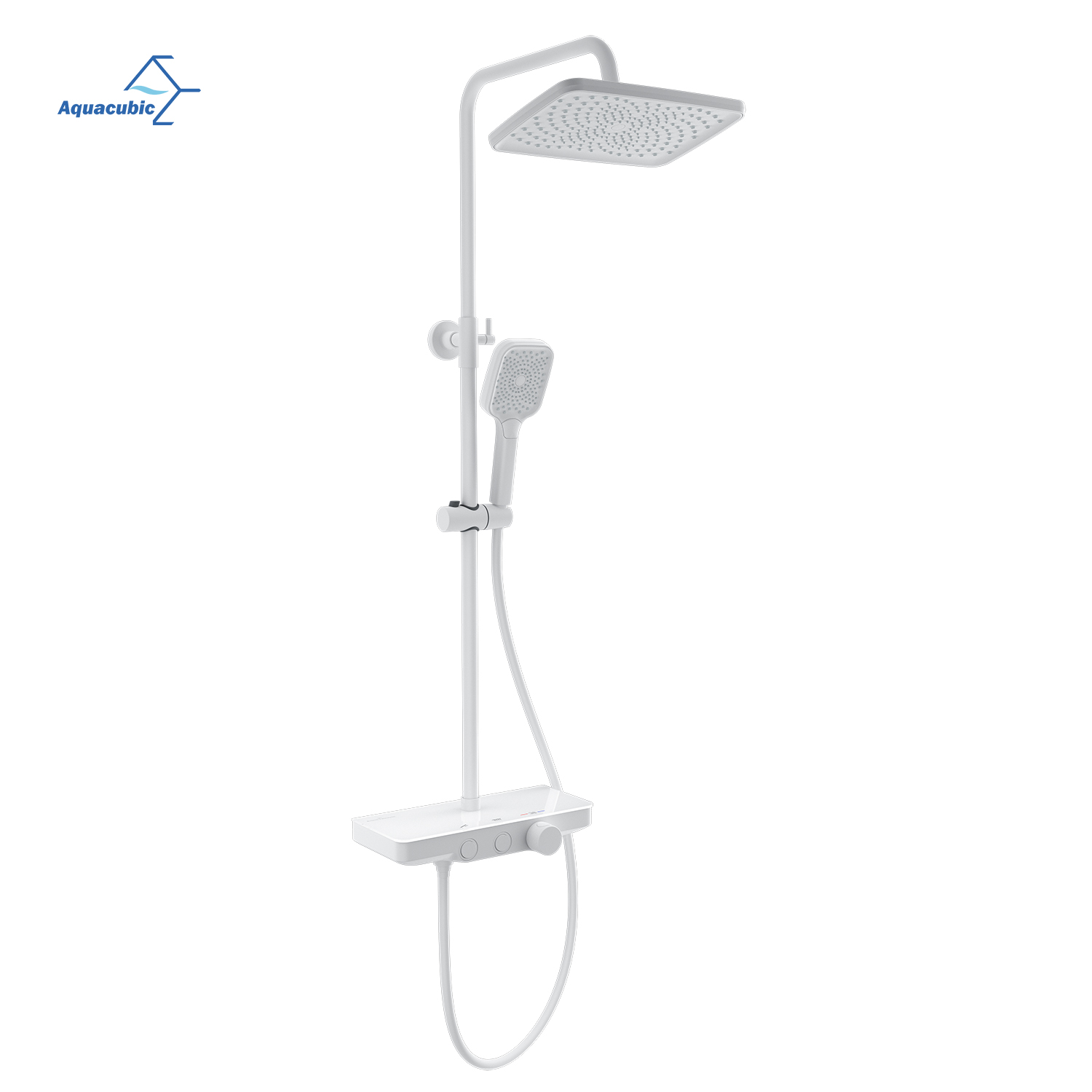 Moderno sistema de ducha de lluvia empotrada en la pared con grifos termostáticos, control de perilla giratoria antideslizante, diseño multifunción