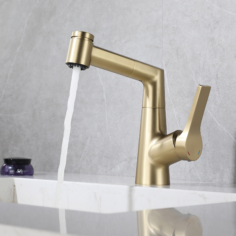 Accesorios de baño Fabricante de China Grifo de lavabo extraíble de oro cepillado de un solo mango Lavabo Grifo de lavabo de baño