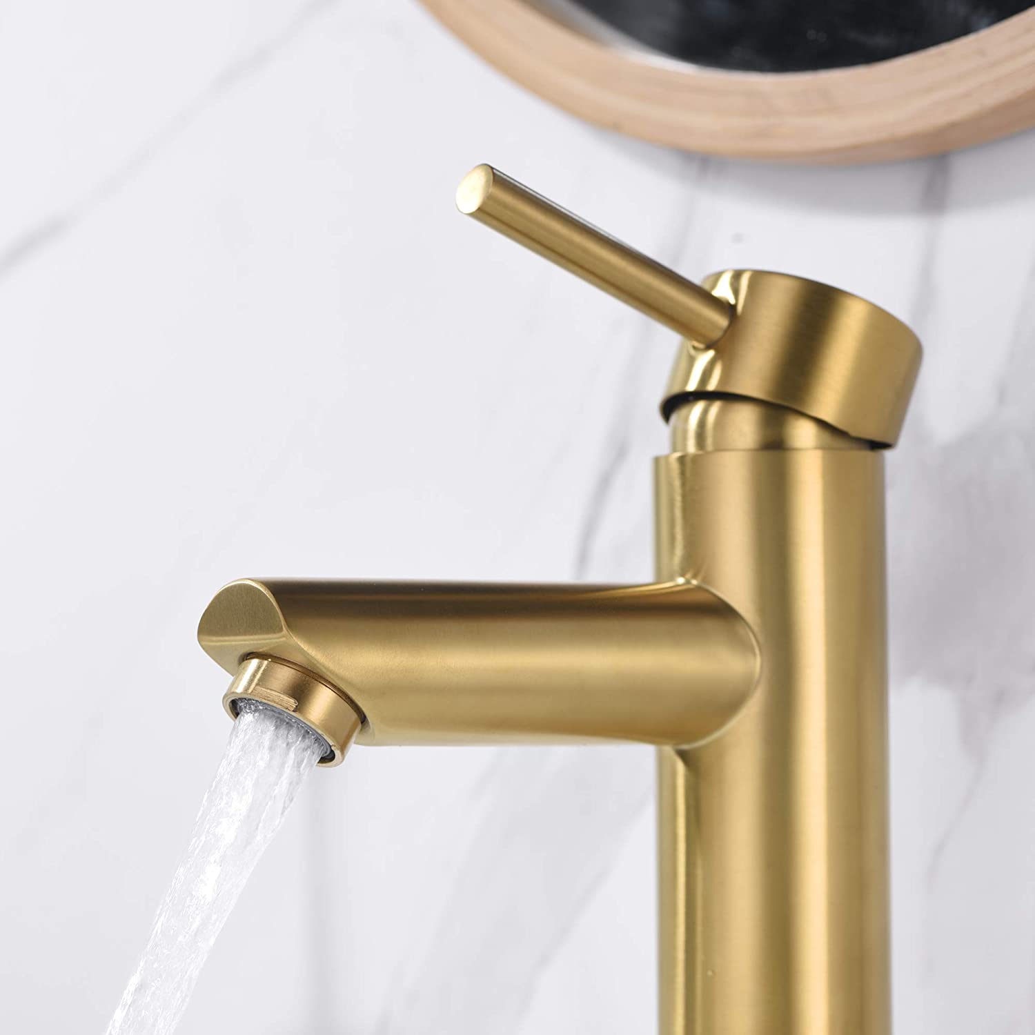 Grifo monomando para lavabo de baño de oro cepillado de acero inoxidable 304