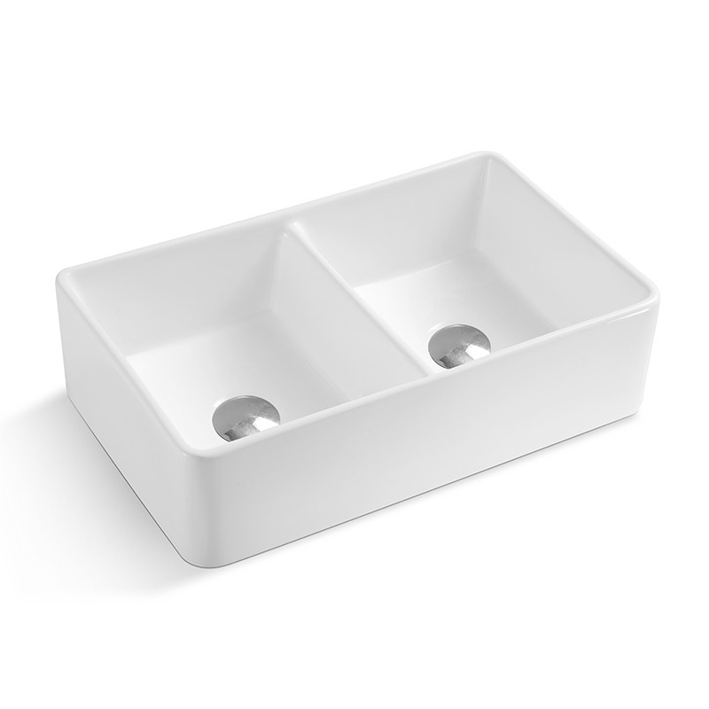 Fregadero de cocina reversible de doble lavabo de arcilla refractaria blanca de 32 pulgadas