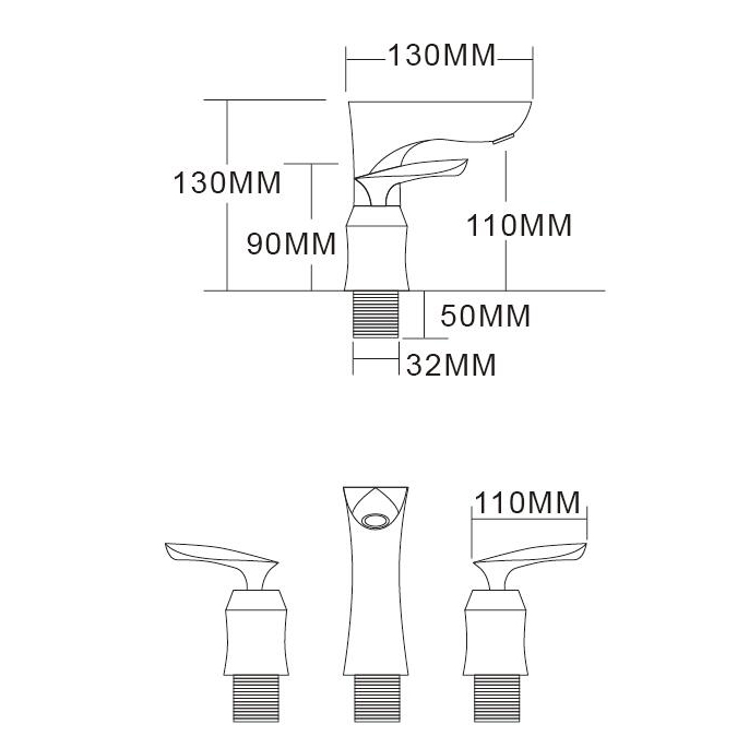 Grifo de baño para lavabo de uso general de dos manijas de latón blanco y dorado sin plomo Aquacubic