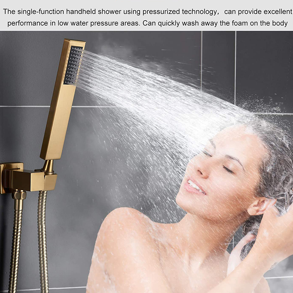 Sistema de grifo de ducha de bañera de oro cepillado Conjunto de ducha de cabezal de ducha de lluvia de baño con conjunto combinado de mano Caño de bañera