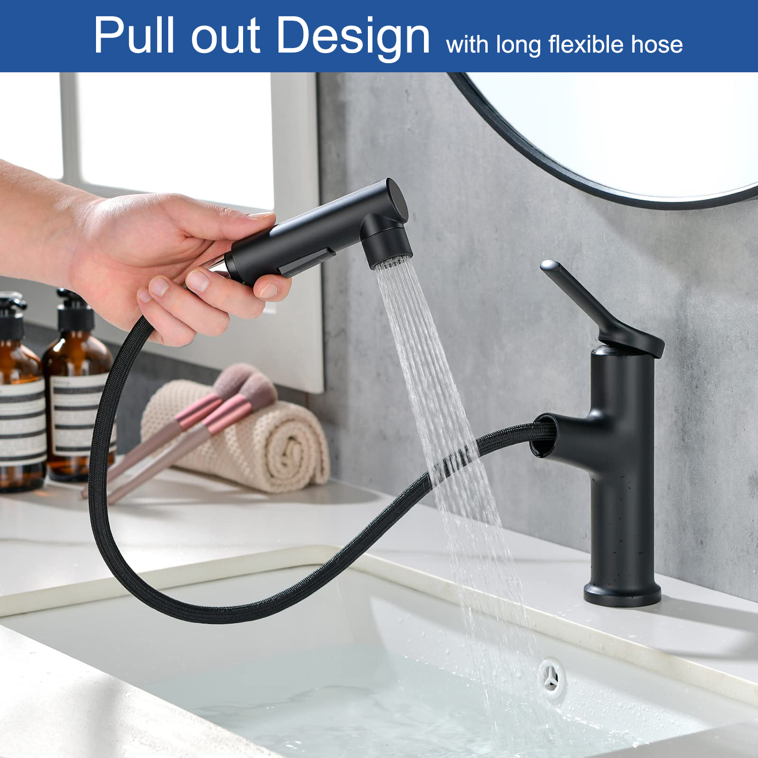 Aplicación Aquacubic Multi Place en negro mate Grifos de lavabo extraíbles con modo rociador