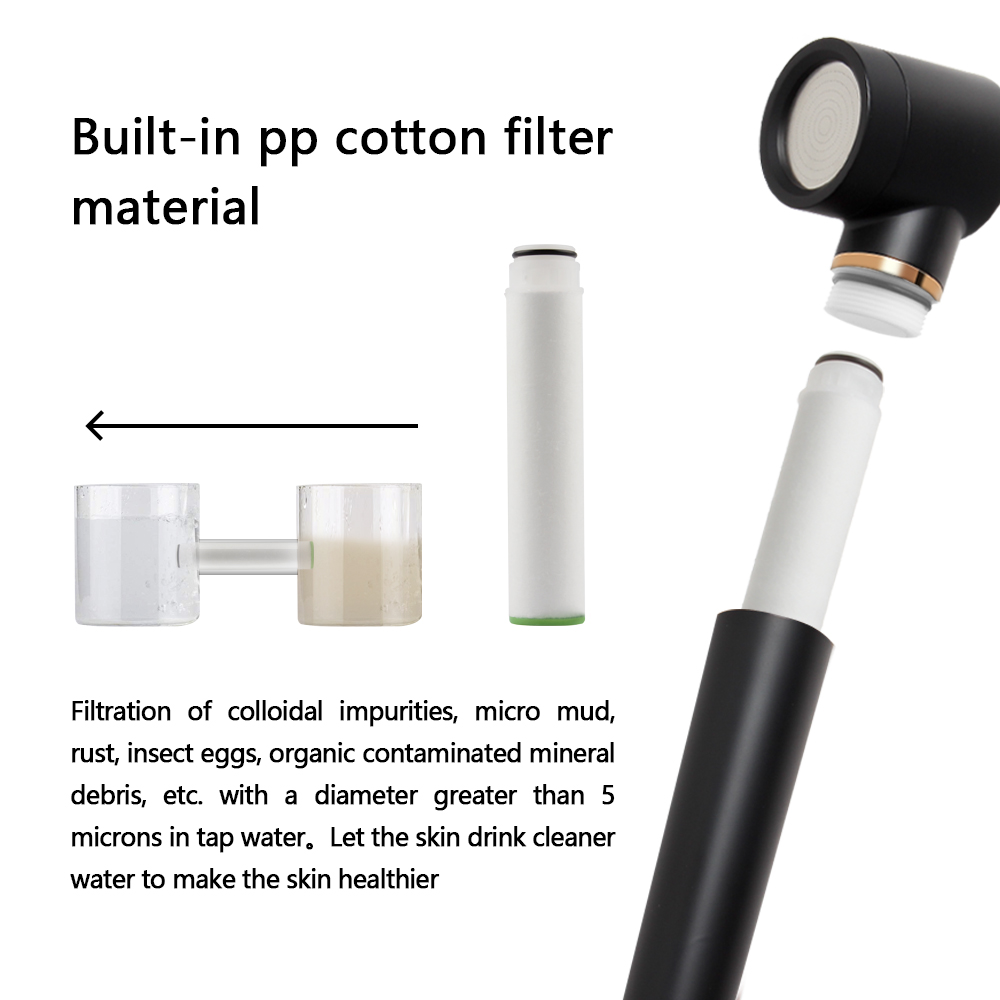 Cabezal de ducha de mano de mano negro con filtro de algodón PP de alta presión