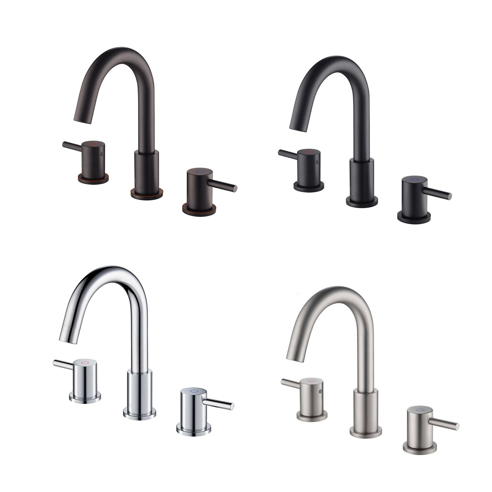 Grifo de baño Aquacubic cUPC sin plomo, 8 pulgadas, 3 orificios, arco bajo, 2 manijas, extendido, negro mate