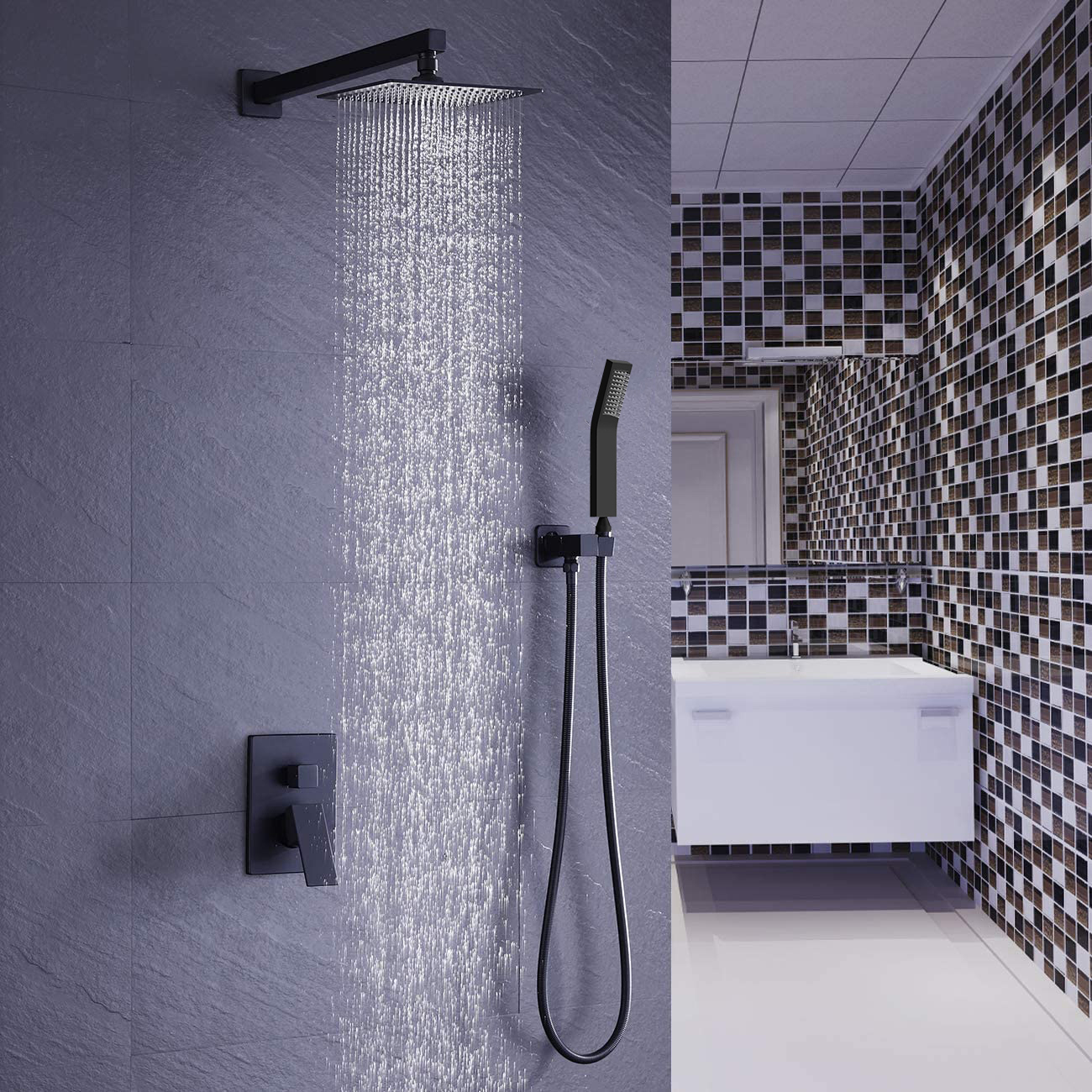 Mezclador de lluvia de baño oculto de latón de lujo, conjunto combinado de grifo de ducha, sistema de cabezal de ducha de lluvia montado en la pared