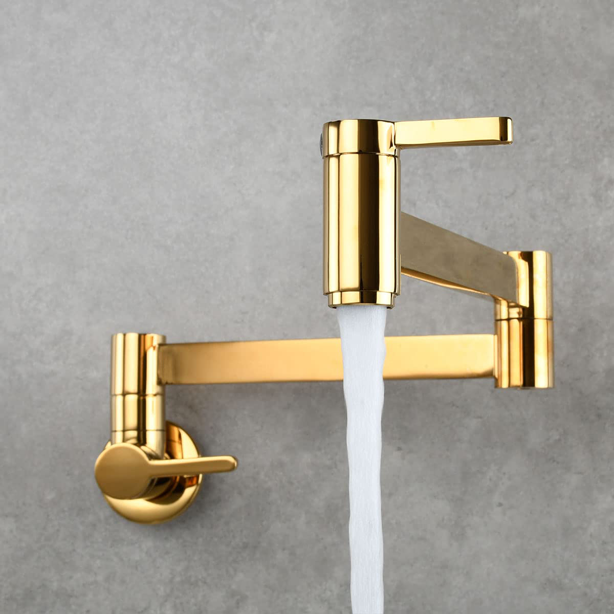 Grifo plegable cuadrado de latón macizo para montar en la pared, grifo doble de titanio dorado con interruptor, grifo plegable para fregadero de cocina 