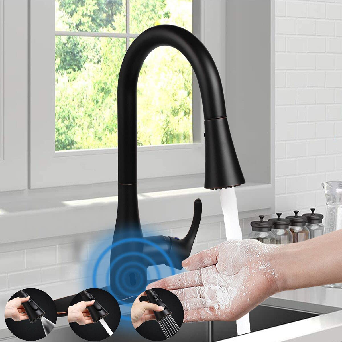 Grifo de cocina extraíble con sensor automático moderno sanitario Aquacubic cUPC