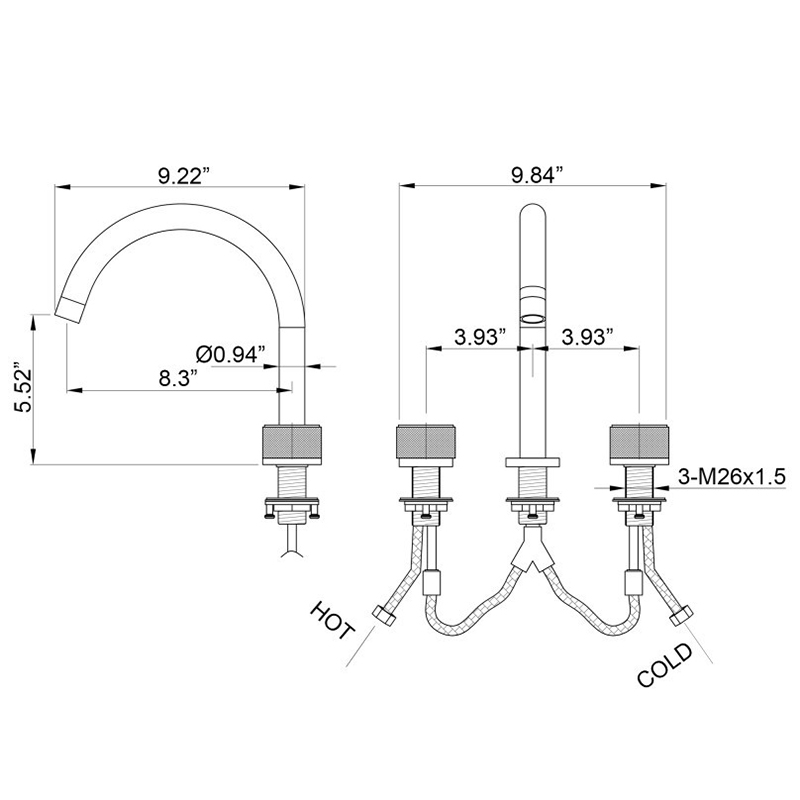 Grifo de lavabo de doble manija de tres orificios, grifo de baño caliente y frío, grifo de baño de gama alta