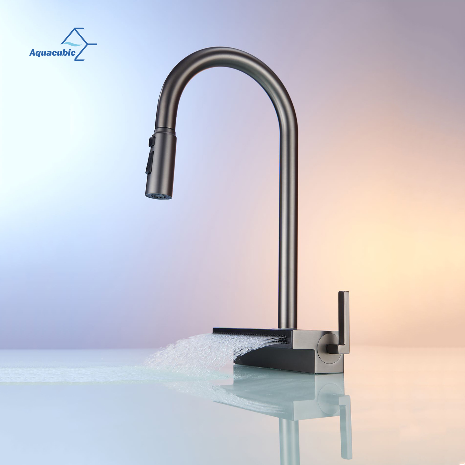 Grifo de cocina de cascada con pantalla inteligente, cabezal de pulverización de doble función abatible comercial, gran oferta personalizado de fábrica