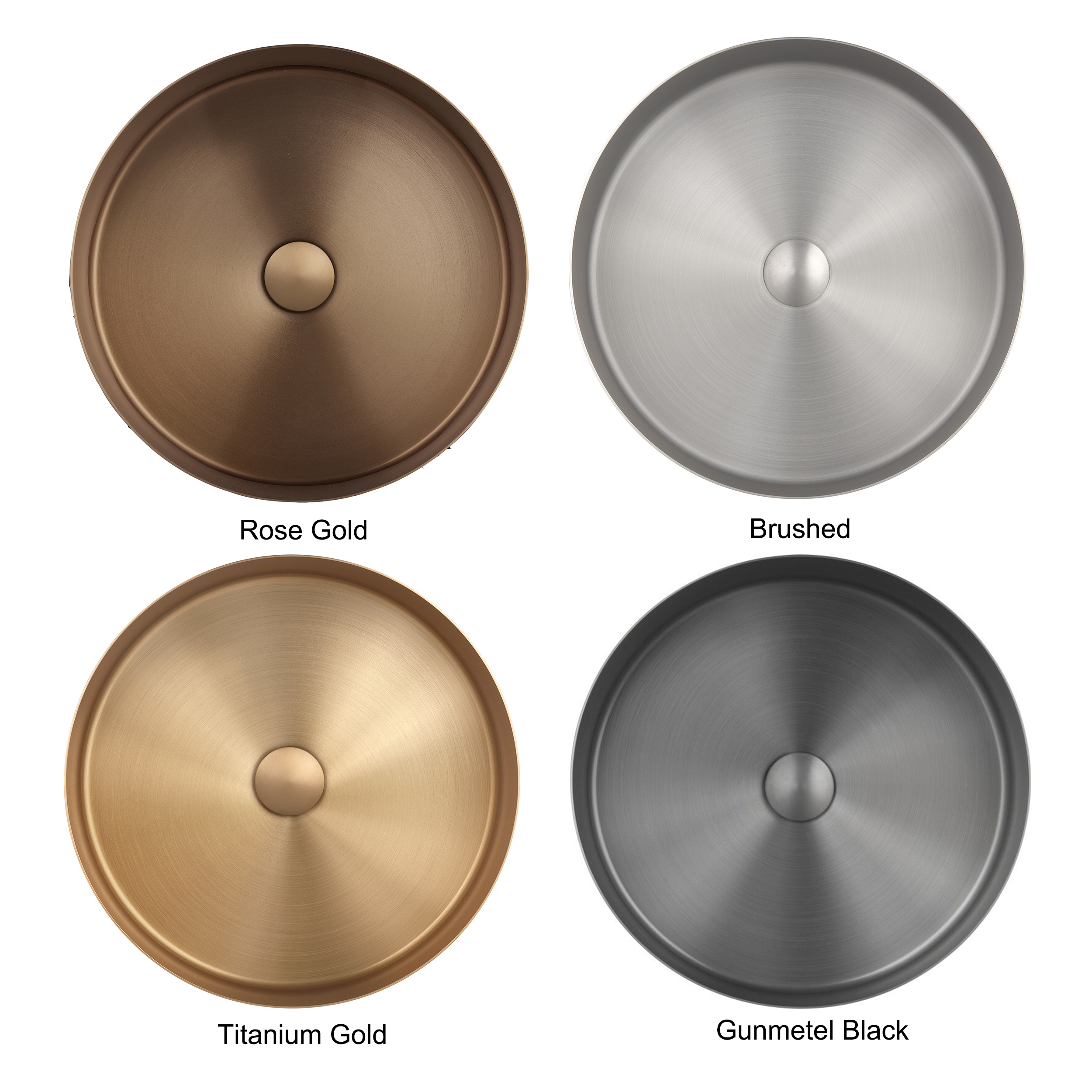 Fregadero de baño moderno de acero inoxidable, lavabo sobre encimera, nanorecubrimiento PVD, fregadero redondo de 15,8 pulgadas con desagüe